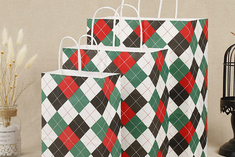 Custom printed checkered logo on kraft paper bag (3)