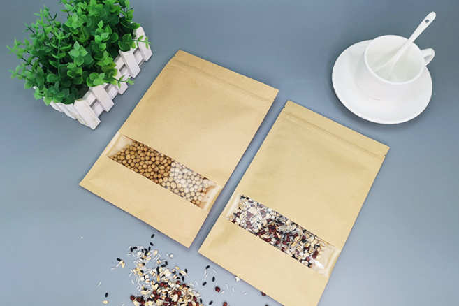 Kraft Paper Ziplock Bag Window Flat Bottom Bag (1)