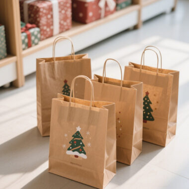 Durable eco-friendly Christmas gift paper bags for holiday packaging