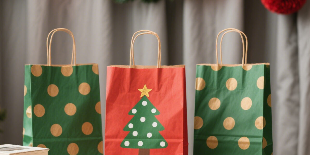 Durable eco-friendly Christmas gift paper bags for holiday packaging