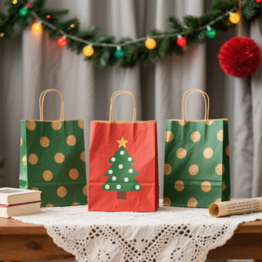 Durable eco-friendly Christmas gift paper bags for holiday packaging