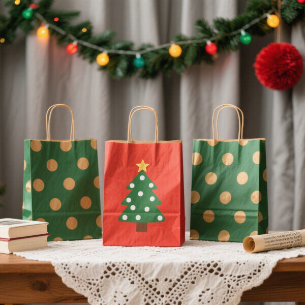 Durable eco-friendly Christmas gift paper bags for holiday packaging