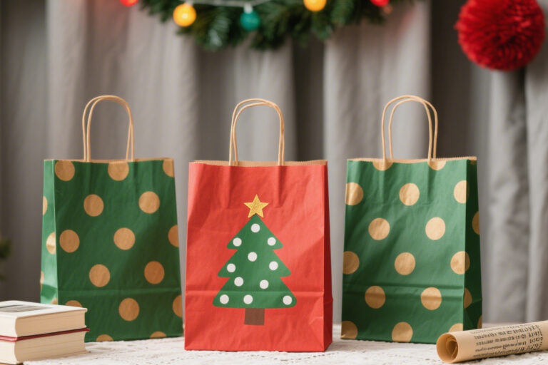 Christmas Gift Paper Bags with Custom Design (4) Durable eco-friendly Christmas gift paper bags for holiday packaging