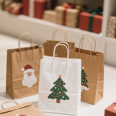 Durable eco-friendly Christmas gift paper bags for holiday packaging