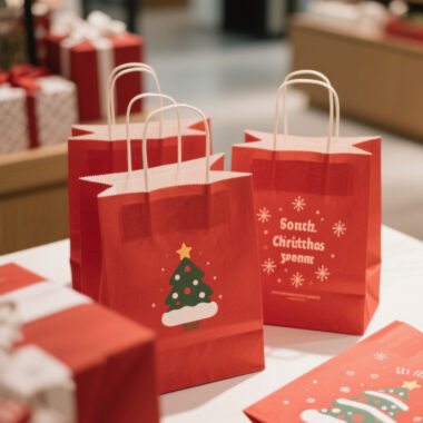 Durable eco-friendly Christmas gift paper bags for holiday packaging