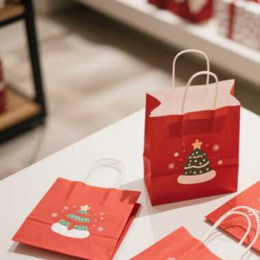Durable eco-friendly Christmas gift paper bags for holiday packaging