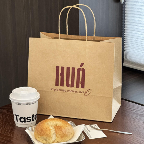 Eco-friendly takeaway kraft paper bags for commercial food packaging