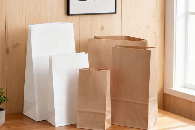 Custom Food Paper Bags for Coffee and Bakery Shops (2) Eco-friendly custom paper bags for coffee and dessert packaging