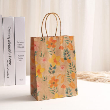 Printed brown kraft paper bags for retail and bakery packaging