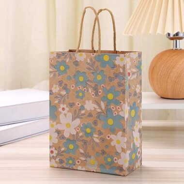 Printed brown kraft paper bags for retail and bakery packaging
