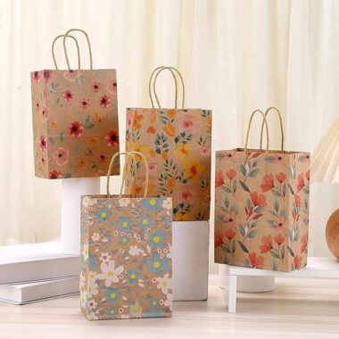 Printed brown kraft paper bags for retail and bakery packaging