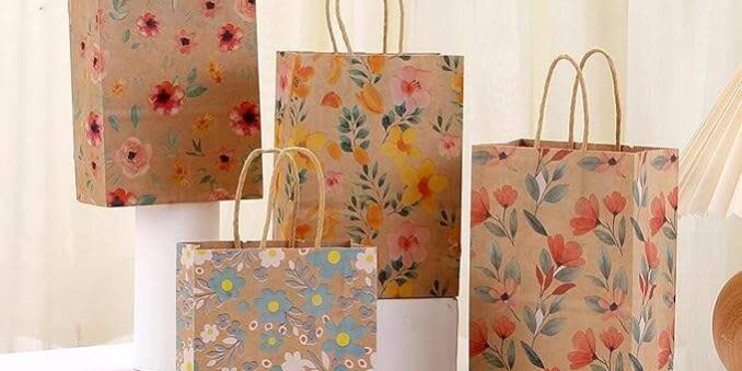 Printed brown kraft paper bags for retail and bakery packaging