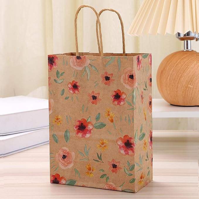Printed brown kraft paper bags for retail and bakery packaging