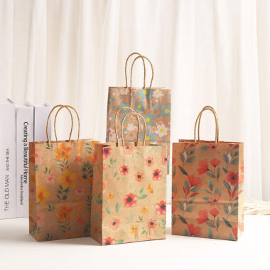 Printed brown kraft paper bags for retail and bakery packaging