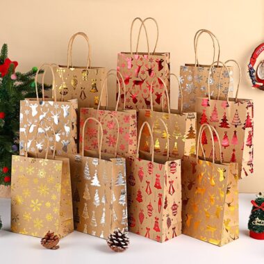 Custom Christmas tree printed kraft paper gift bags
