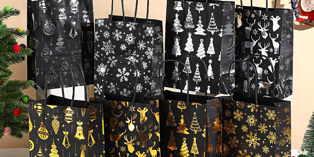 Custom Christmas tree printed kraft paper gift bags