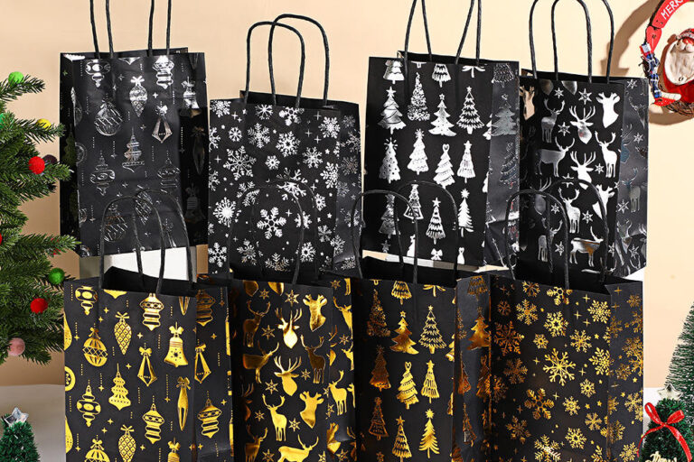 Custom Printed Christmas Tree Kraft Gift Paper Bags (3) Custom Christmas tree printed kraft paper gift bags