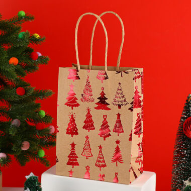 Custom Christmas tree printed kraft paper gift bags