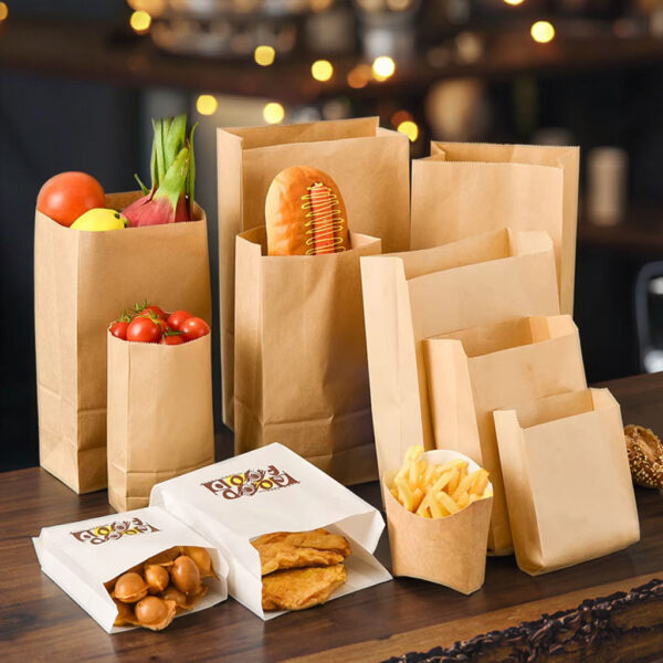 Biodegradable kraft paper food bags for snacks and bakery