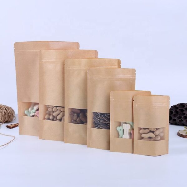 Biodegradable kraft paper food pouches with window