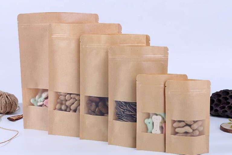 Eco-Friendly Biodegradable Kraft Paper Food Bags (3) Biodegradable kraft paper food pouches with window
