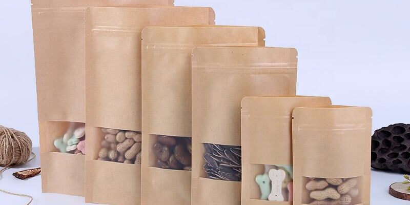 Biodegradable kraft paper food pouches with window