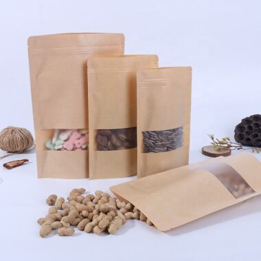 Biodegradable kraft paper food pouches with window