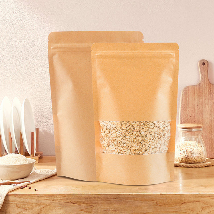 Biodegradable kraft paper food pouches with window