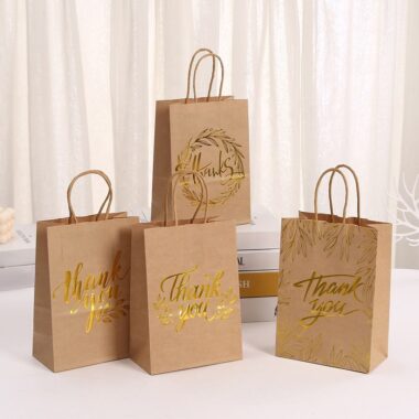 Custom logo kraft paper gift shopping bags for retail and events