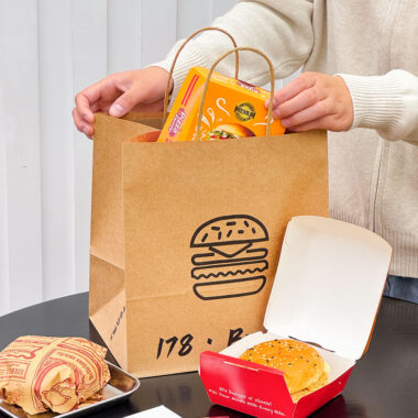 Custom logo brown kraft paper takeaway bags for fast food