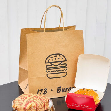 Custom logo brown kraft paper takeaway bags for fast food