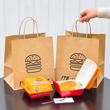 Custom logo brown kraft paper takeaway bags for fast food