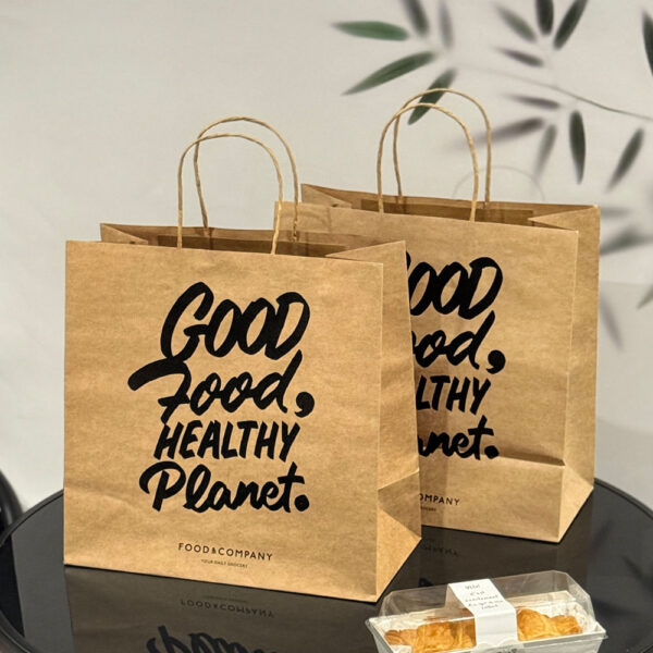 Custom logo brown kraft paper takeaway bags for fast food