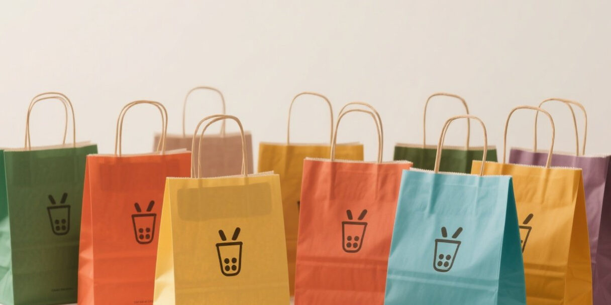 Custom logo kraft paper bags with handles for retail stores