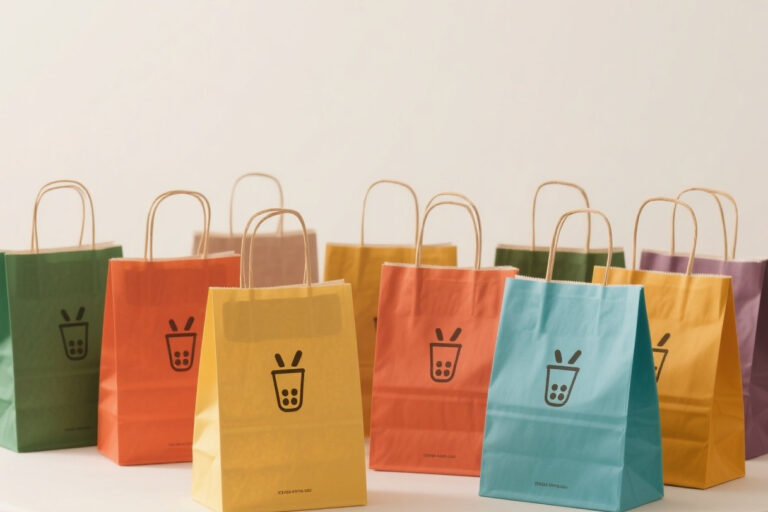 Eco-Friendly Custom Logo Kraft Paper Bags with Handles (4) Custom logo kraft paper bags with handles for retail stores