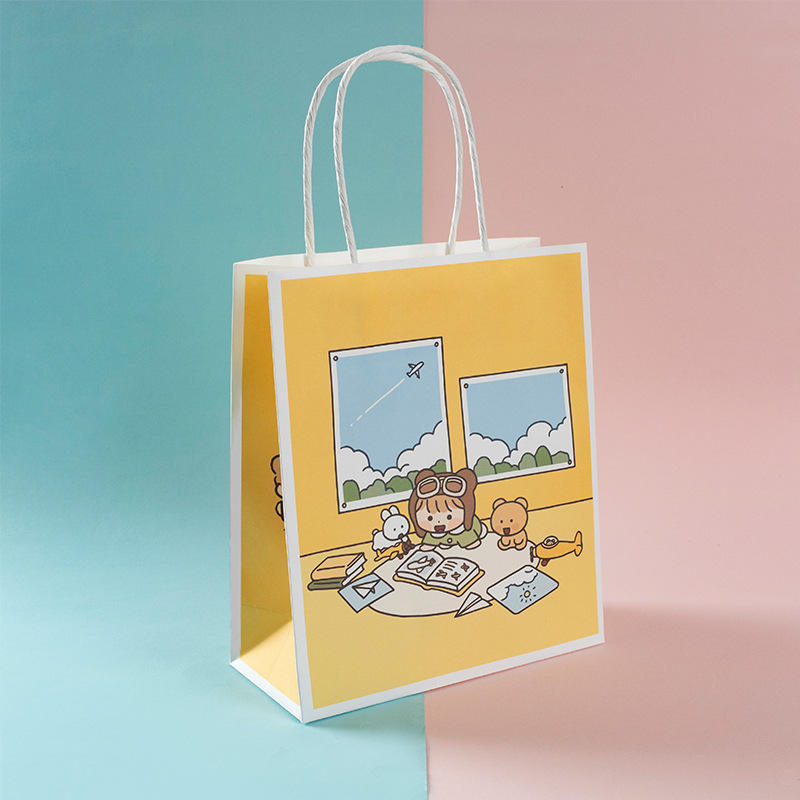 Cute cartoon kraft paper gift bags with handle