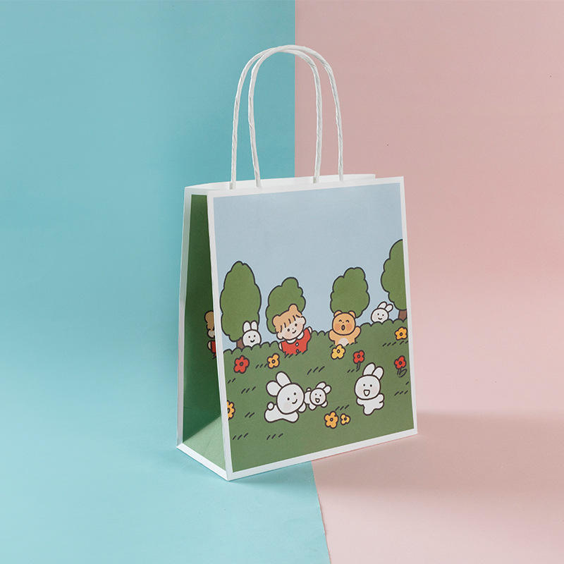 Cute cartoon kraft paper gift bags with handle