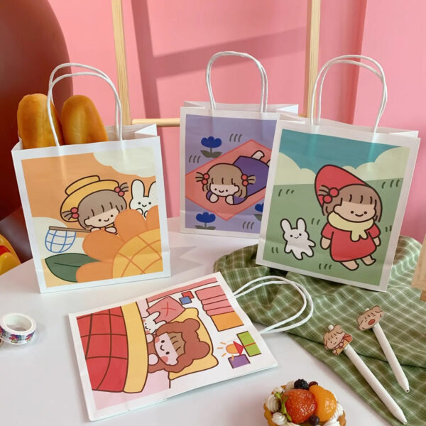 Cute cartoon kraft paper gift bags with handle