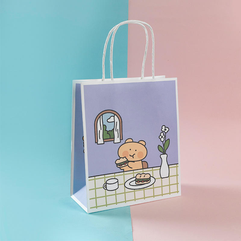Cute cartoon kraft paper gift bags with handle