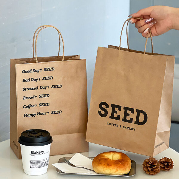 Kraft paper food bags for takeaway coffee and juice cups