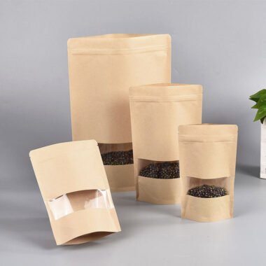 Reusable kraft paper pouch with transparent window