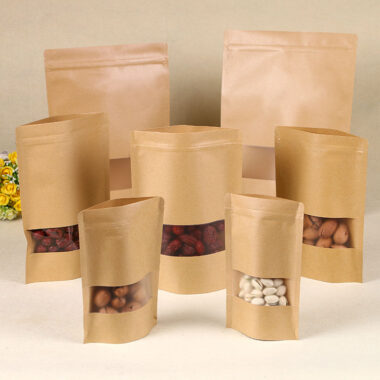 Reusable kraft paper pouch with transparent window