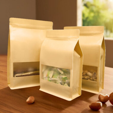Reusable kraft paper pouch with transparent window