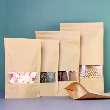 Reusable kraft paper pouch with transparent window