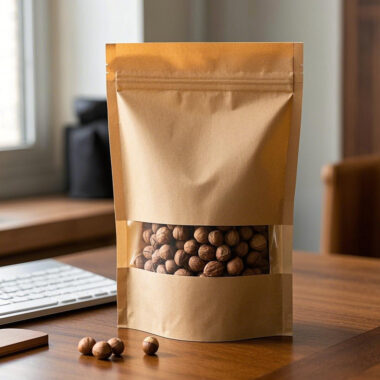 Reusable kraft paper pouch with transparent window