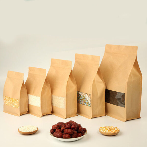 Reusable kraft paper pouch with transparent window