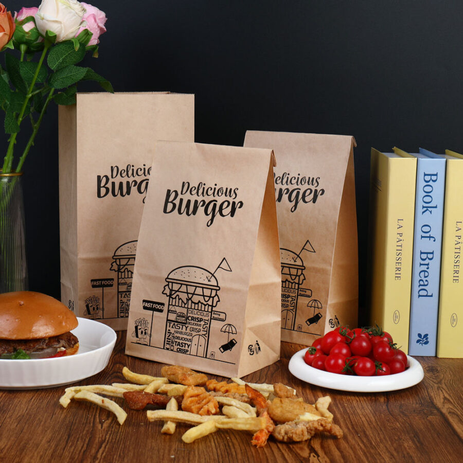 Greaseproof paper bags for burgers and bakery items