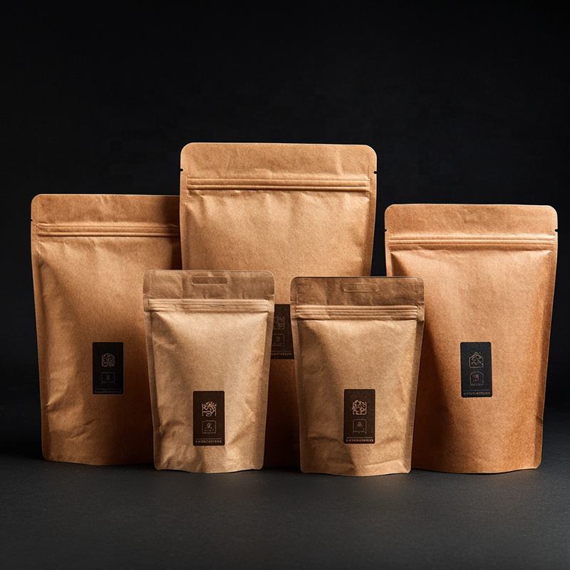 Stand-up food packaging paper pouches with zipper and window