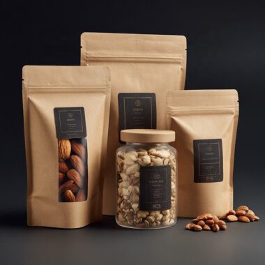 Stand-up food packaging paper pouches with zipper and window