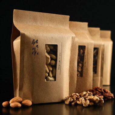 Stand-up food packaging paper pouches with zipper and window